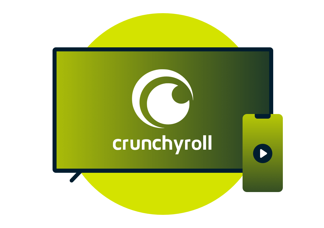 Fjernsynssk&aelig;rm med Crunchyroll-logo.